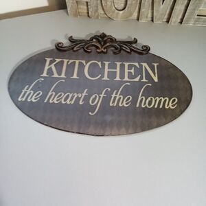 Kitchen Metal Sign " Kitchen The Heart Of The Home" Oval Brown